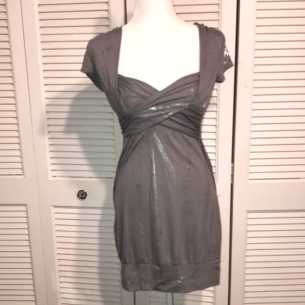 French Kiss Sexy Dress T shirt in Gray w/ Mettalic!